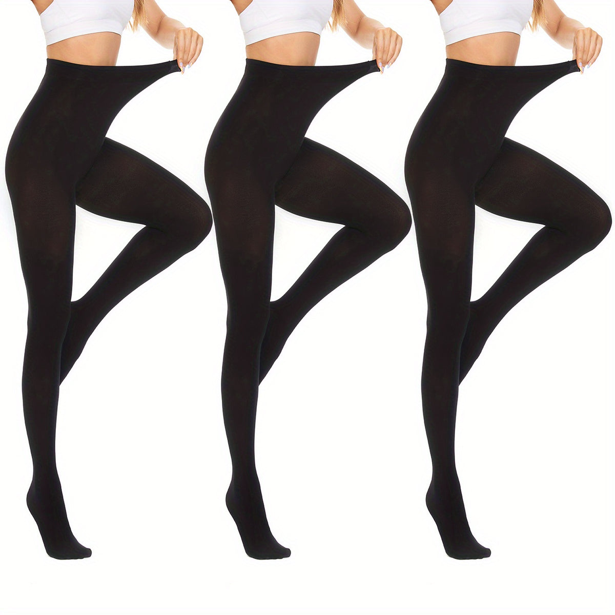 3 Pack Opaque Solid Tights High Waist Pantyhose