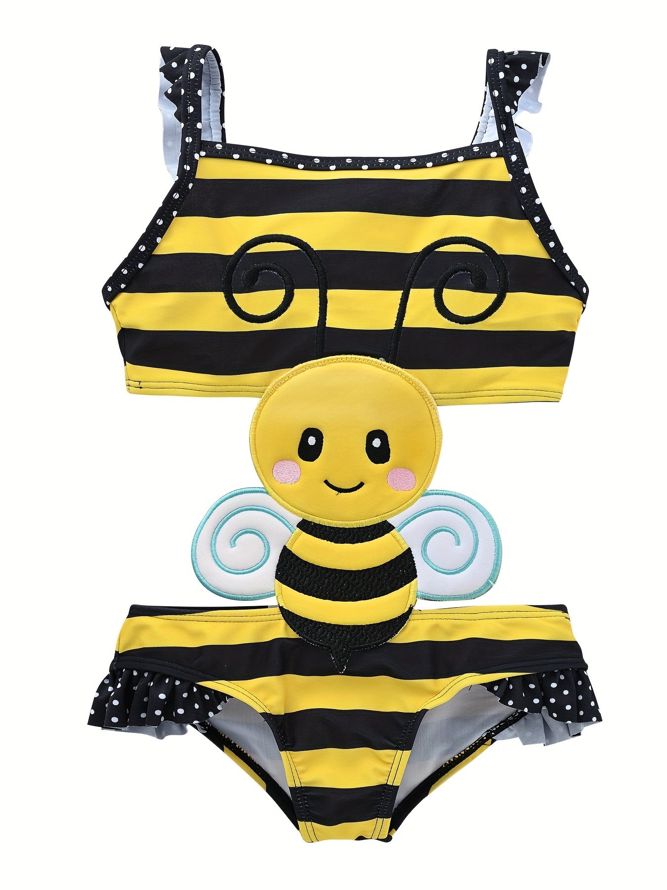Girls Ice Cream Embroidery Cut Out Swimsuit