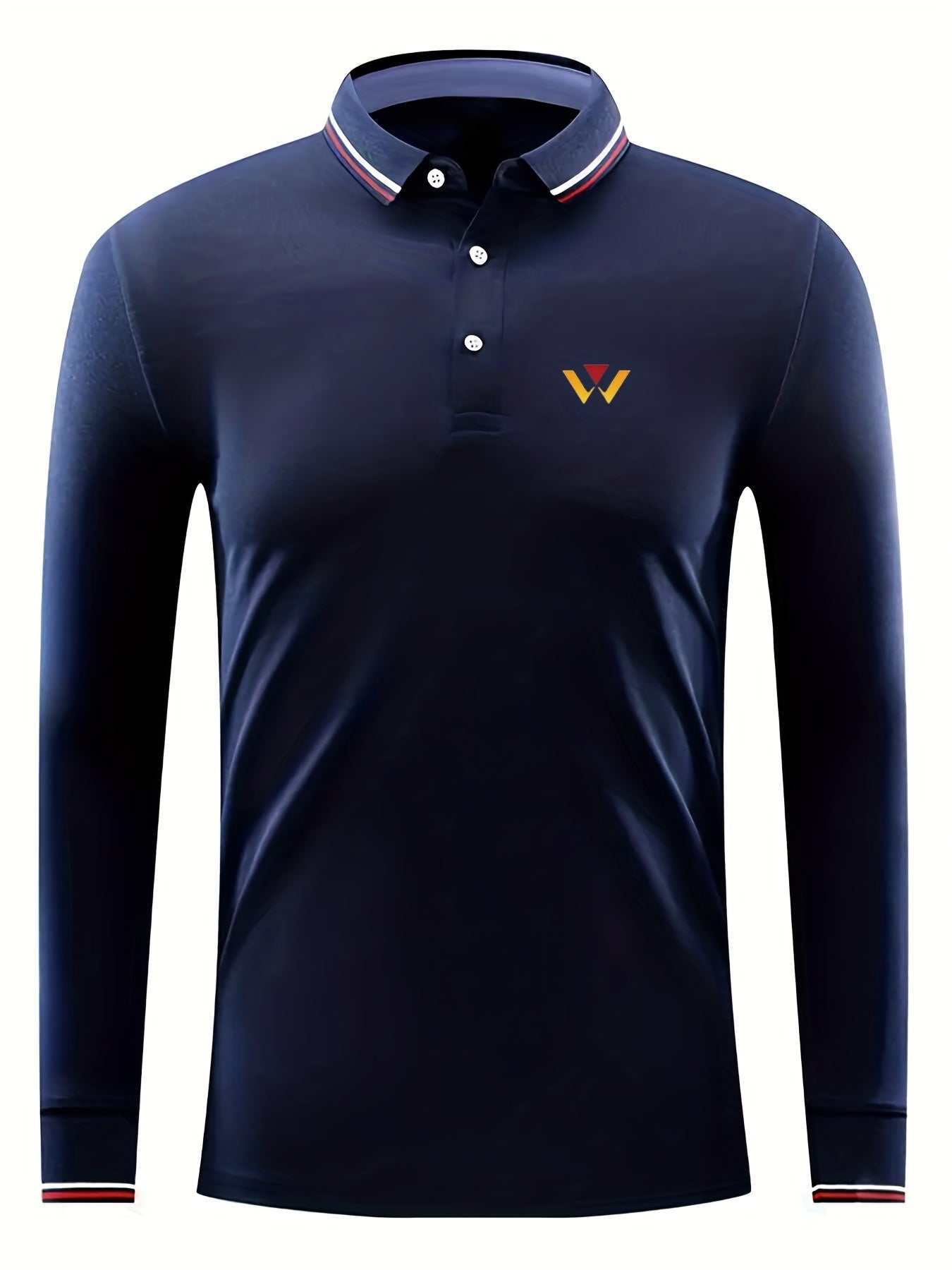 Men's Geometry Print Long Sleeve Polo Shirt Casual Slightly Stretch Breathable