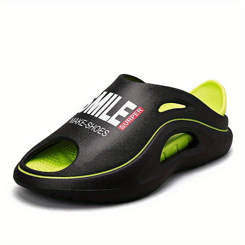Men's Letter Print Non Slip Platform Slides