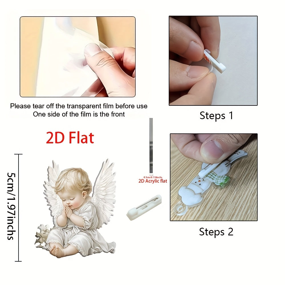 2D Acrylic Angel Brooch with Floral Accents Mixed Colors Pin