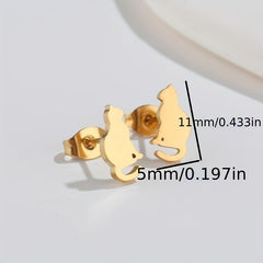 Small Stainless Steel Cat Stud Earrings For Men