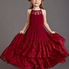 Girl's Halter Lace Maxi Dress For Wedding Piano Performance
