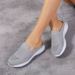 Women's Knit Mule Sneakers Slip On Comfortable Shoes Solid Color