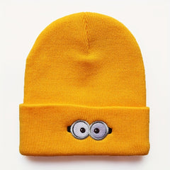 Cartoon Eye Embroidery Beanie Solid Anime Knitted Hat Unisex Lightweight Warm