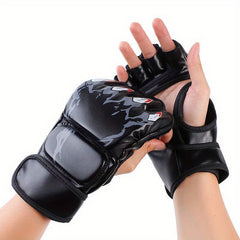 Red Faux Leather Half Finger Boxing Gloves for Comfort and Durability