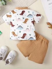 2pcs Infant Boys Dinosaur T-shirt & Shorts Set Casual Summer Clothes