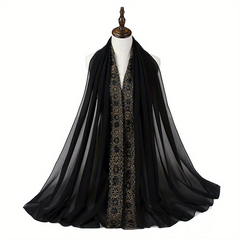 Beaded Lace Chiffon Scarf Hijab Solid Shawl Classic Head Wrap