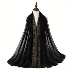 Beaded Lace Chiffon Scarf Hijab Solid Shawl Classic Head Wrap