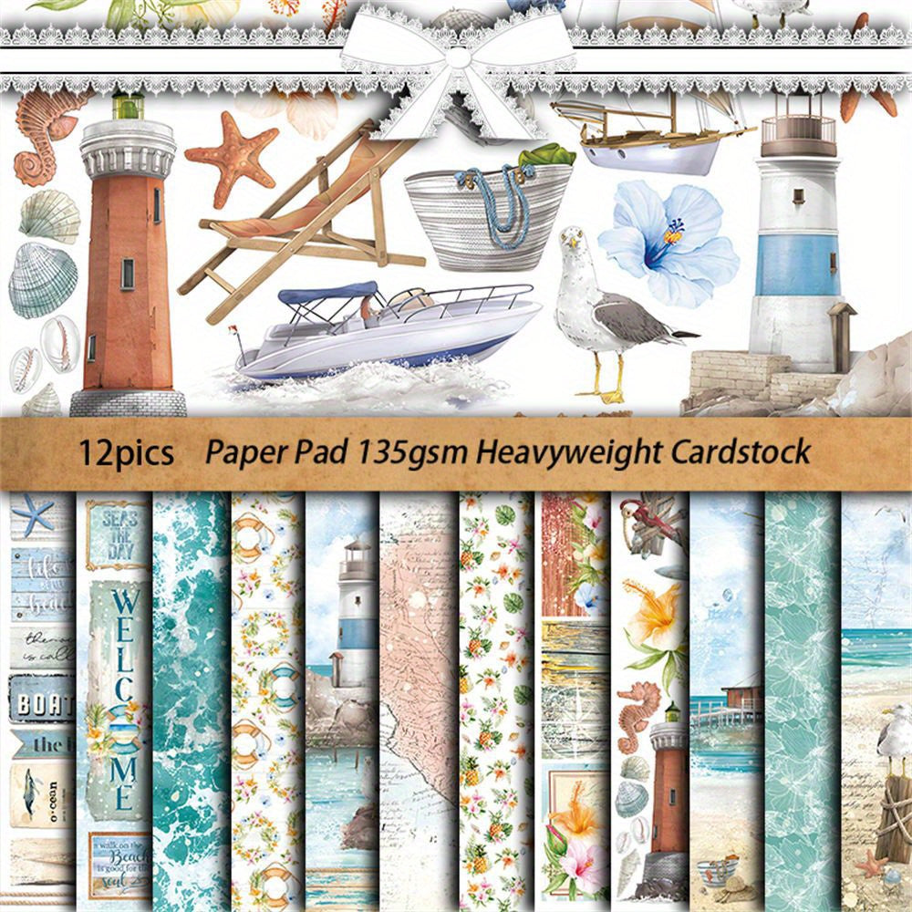 Summer Breeze Themed Paper Sheets for DIY Projects - Set of 12