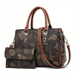 2pc Tote Bag Clutch Purse Set Textured Shoulder Bag Versatile Commuter Bag