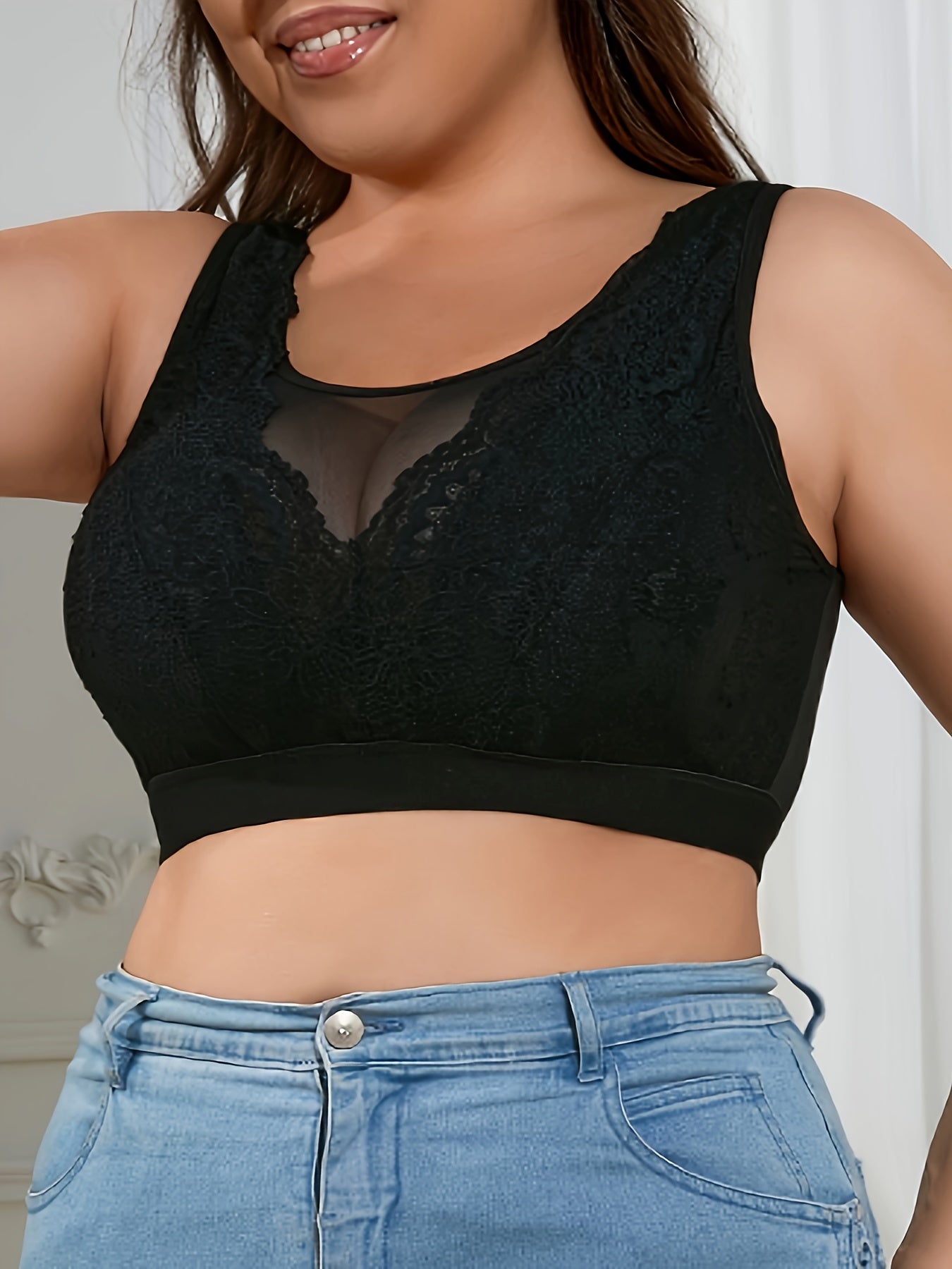  Sexy Bra Women's Floral Lace Mesh Wide Straps Semi Sheer Bra
