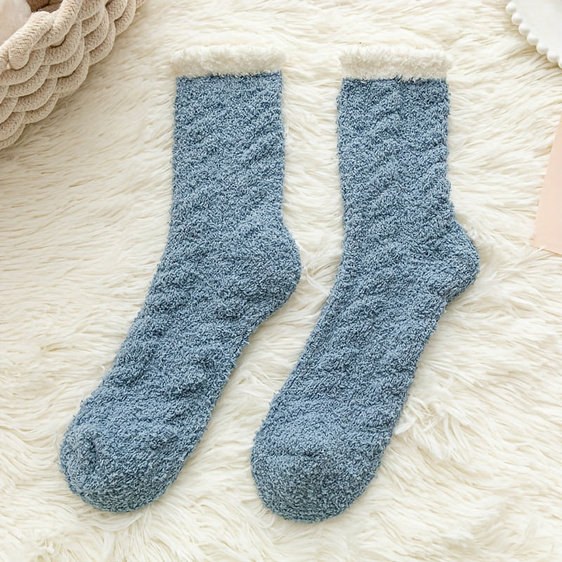 Women's Colorblock Fuzzy Socks Mid Tube Warm Stockings