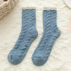 Women's Colorblock Fuzzy Socks Mid Tube Warm Stockings