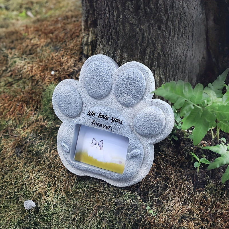 Paw Shaped Pet Memorial Stone with Photo Frame for Dogs or Cats
