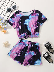 2pcs Toddler Girls Tie Dye Bow T Shirts & Shorts Set Kids Summer Clothes