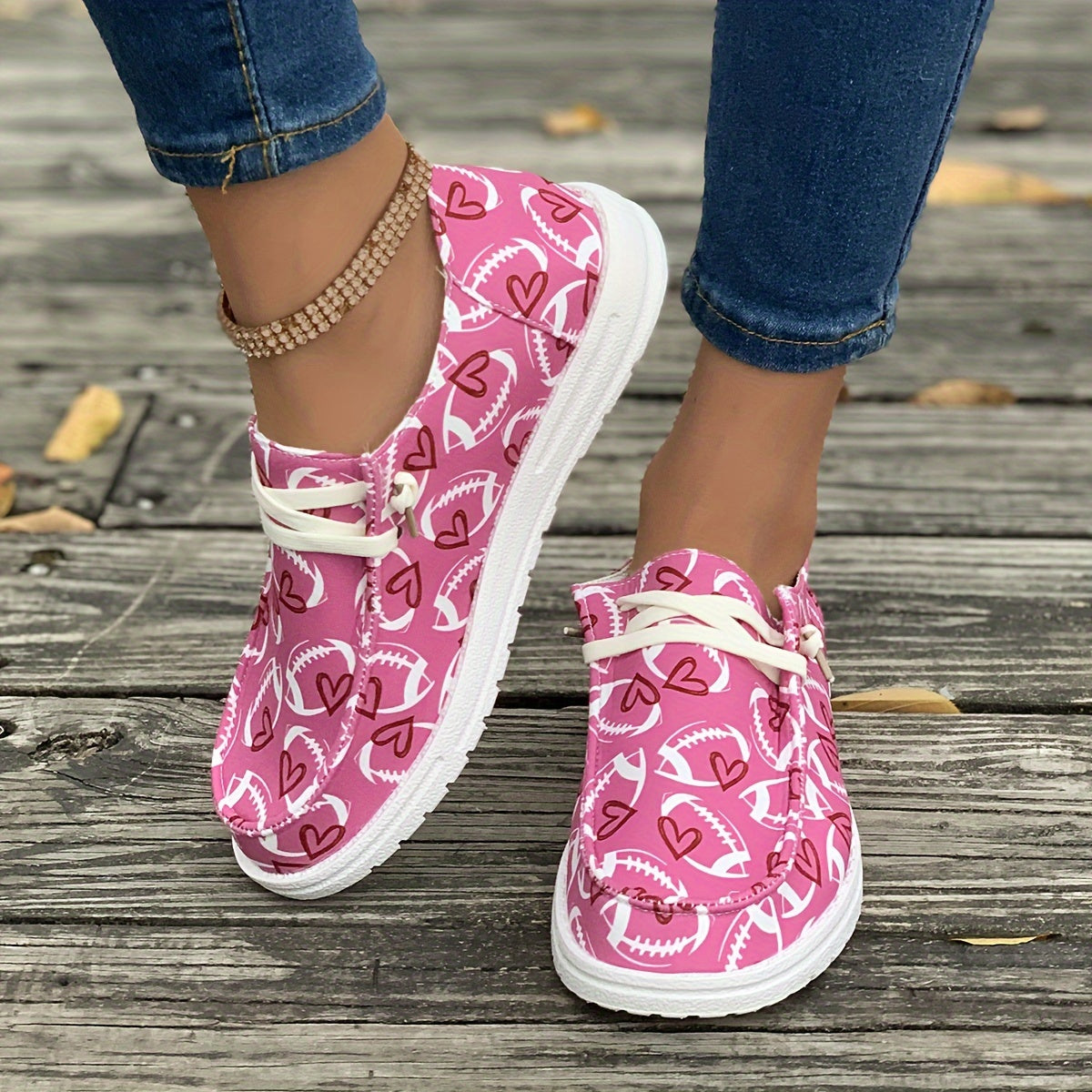 Women's Skateboard Shoes with Rugby Ball Heart Pattern