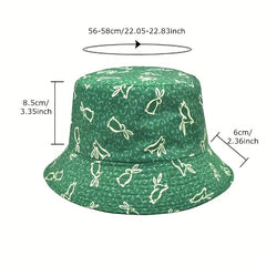 Green Rabbit Print Reversible Sunscreen Basin Hat Casual Fisherman Cap