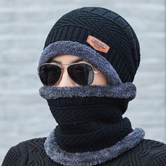 2pcs Men's Woolen Knit Hat & Neck Warmer Set
