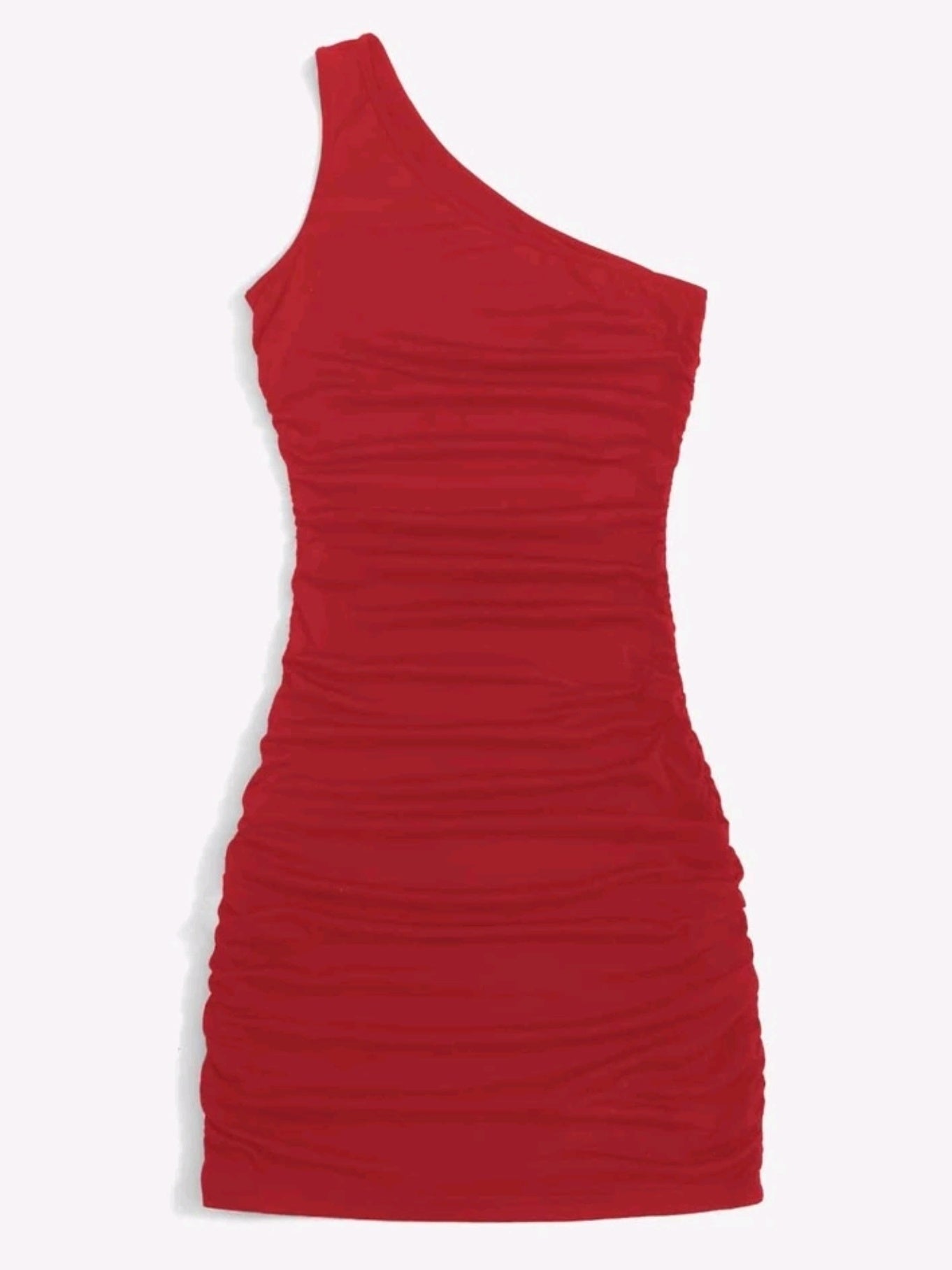Y2K Solid One Shoulder Dress Bodycon Ruched Sleeveless Dress