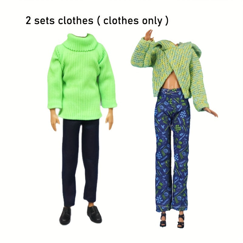 2 Sets Doll Winter Clothes Top Pants Coat Couple Doll Clothes Christmas Gift