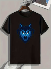 Wolf Pattern Print Men's Comfy Sports T-shirt for Fitness Activities