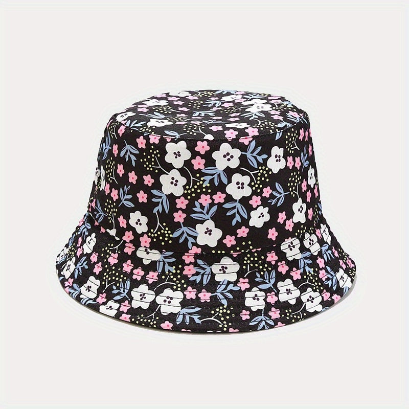 Floral Print Reversible Bucket Hat Lightweight Fisherman Cap