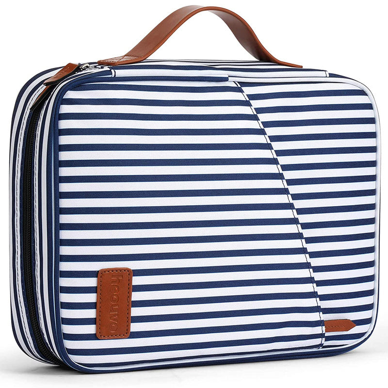 Portable Striped Pattern Handbag Lightweight Zipper Storage Bag