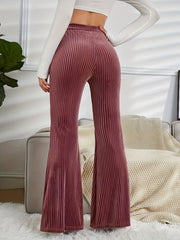 Solid Velvet High Rise Flared Leg Trousers