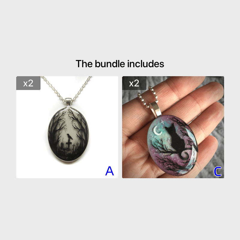 Gothic Cat Forest Charm Necklace Witch Jewelry Gift