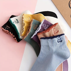 7 Pairs Smiling Print Socks Comfy & Short Socks Women's Stockings