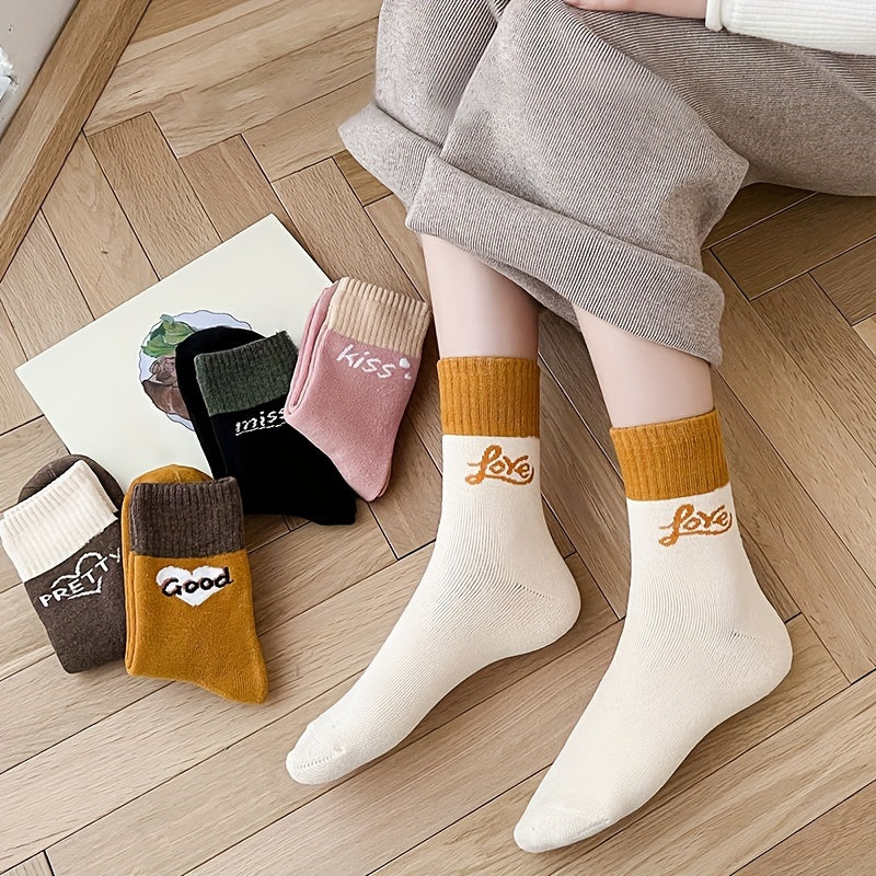 5 Pairs Letter Print Warm Mid Tube Socks Women's Stockings Hosiery