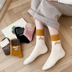 5 Pairs Letter Print Warm Mid Tube Socks Women's Stockings Hosiery