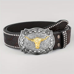 Cattle Head Pattern Western Cowboy Leather Belt