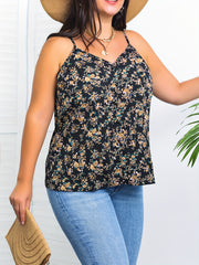  Boho Cami Top Ditsy Print V Neck Backless Beachwear Summer