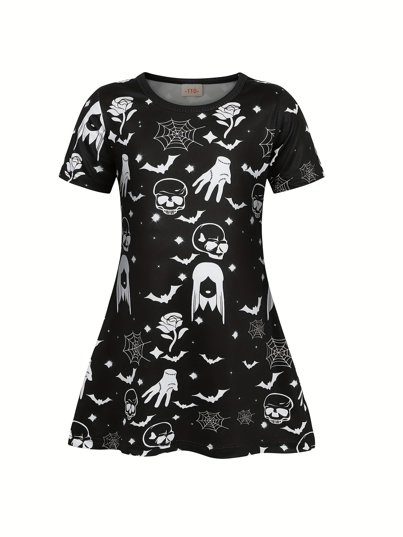 Girls Summer Dress Short Sleeve Mid length Dress Halloween Creative Printing