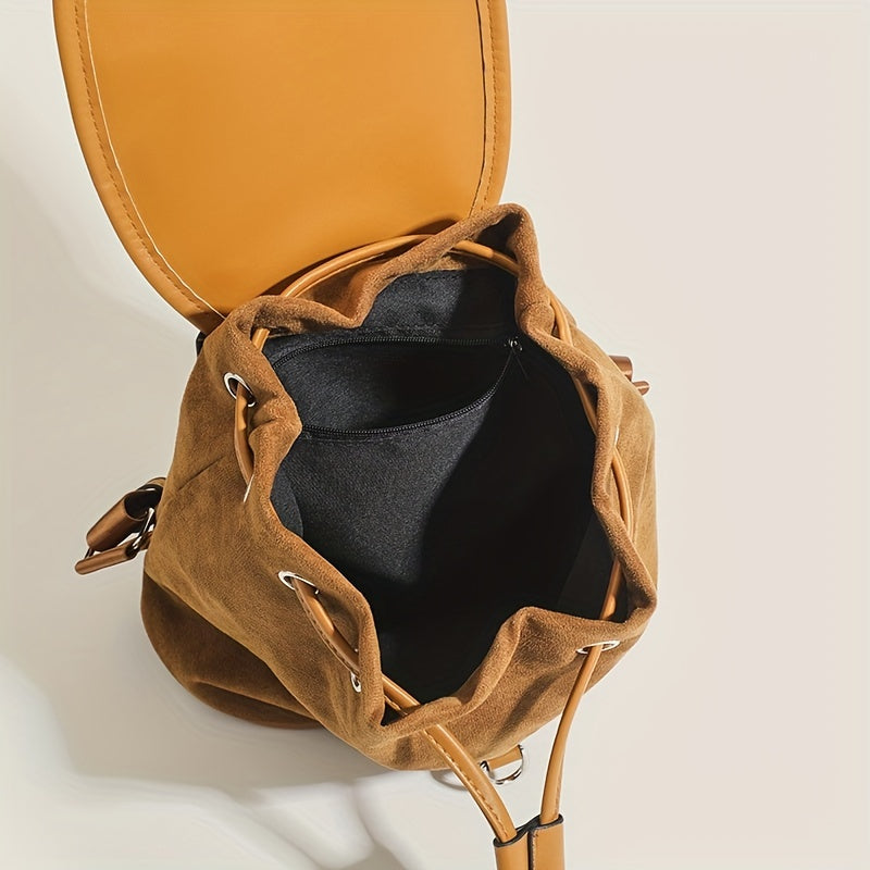 Vintage Solid Backpack Drawstring Rucksack Women's Travel Bag