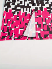  Colorblock Geometric Print Bodycon Midi Dress