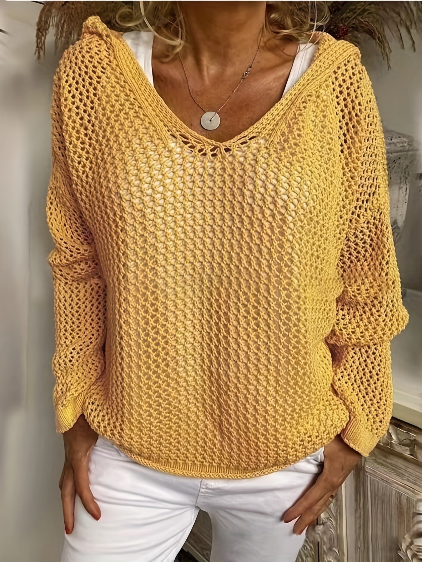  Casual Sweater Women's Plus Solid Hollow Out Long Sleeve Hoodie Jumper