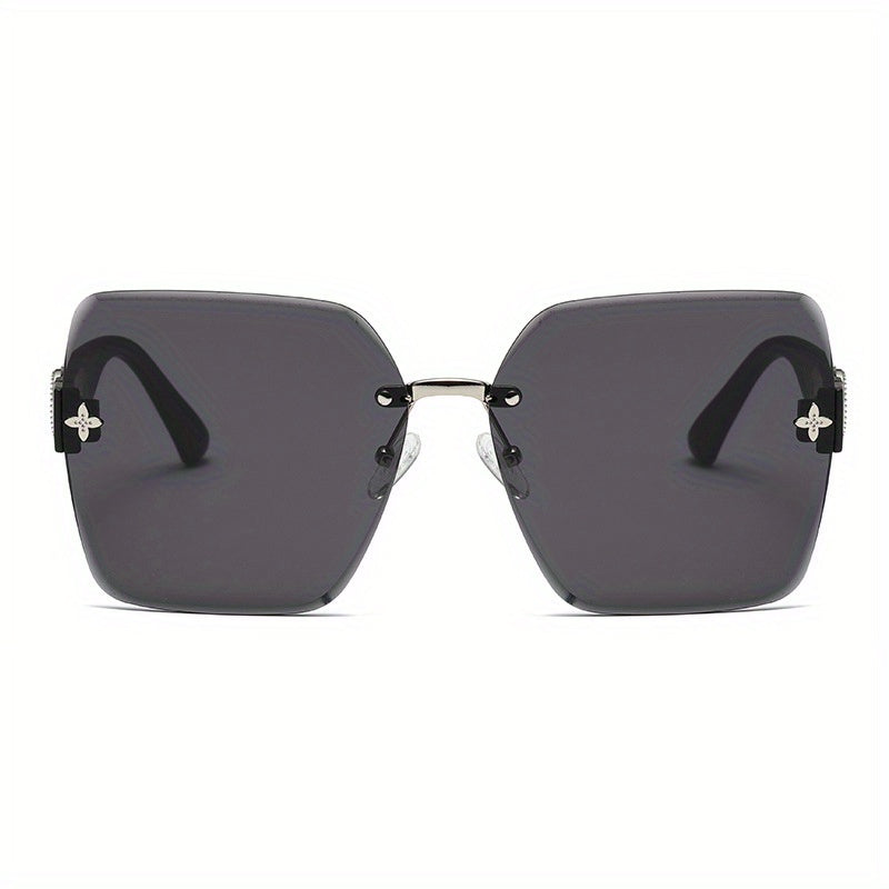 Large Rimless Sunglasses UV400 Sun Shades for Summer Beach Travel with Case