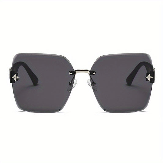 Large Rimless Sunglasses UV400 Sun Shades for Summer Beach Travel with Case