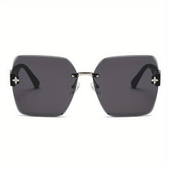 Large Rimless Sunglasses UV400 Sun Shades for Summer Beach Travel with Case
