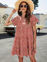  Leopard Print Round Neck Smock Dress