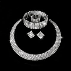 Rhinestone Crystal Jewelry Set: Choker Necklace, Earrings, Bracelet & Ring