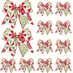 12pcs Christmas Candy Bows 15 24 Cm Red Green Candy Bows Xmas Tie Bows