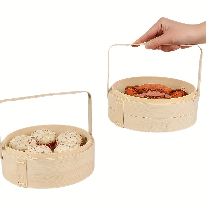 Bamboo Steamer Basket With Lid - Reusable for Home & Restaurant