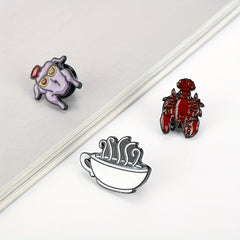 Lobster Coffee Turkey Pattern Brooch Badge for Men