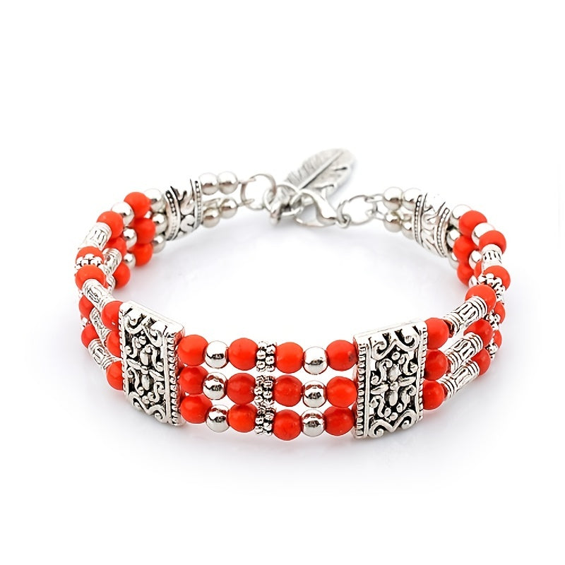 Boho Beaded Bracelet Feather Pendant Hand Jewelry