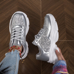 Glitter Chunky Sneakers Lace Up Running Shoes Low Top Dad Shoes