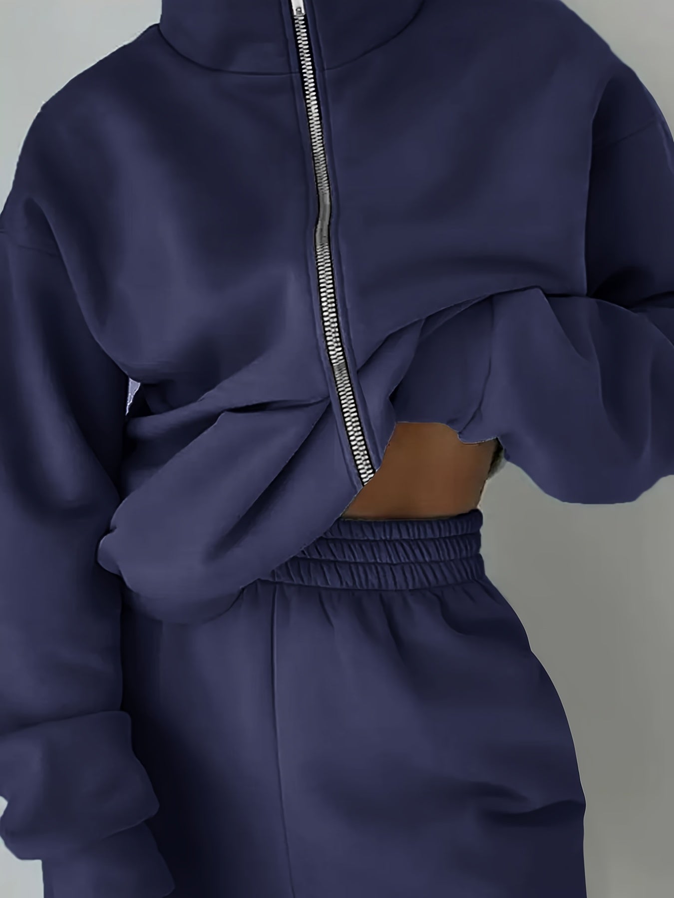  Zipper Front Coat & Joggers 2PC Set